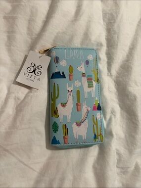 NWT VIETA Light Blue Llama Zippered Wallet
